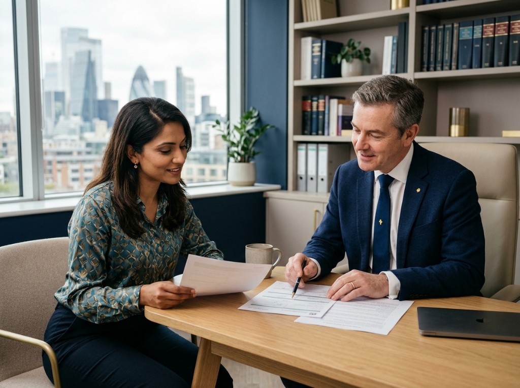 Immigration advisers reviewing a client's documents